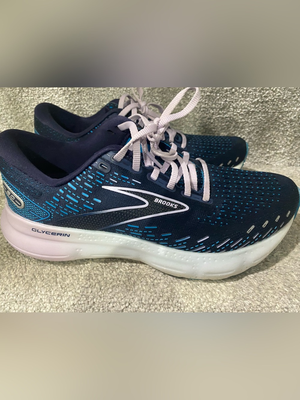 Brooks Navy Running Shoes with Light Pink Laces and Teal Accents - Picture 3 of 5